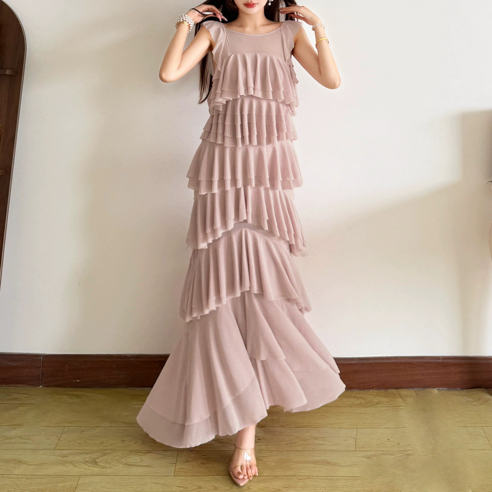 Zara Flowy Summer Ruffle Tiered Cake Dress Long